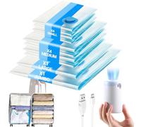 Bolsas de Vacío para Ropa con Bomba Eléctrica Inalámbrica - Set de 10 Bolsas Reutilizables para Edredones, Viajes y Almacenamiento Diario - 4 Pequeñas, 4 Medianas, 1 Grande, 1 Jumbo