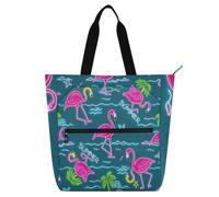 Bolsas de verano con flamenco de neón y árbol de coco azul para niños, lindas bolsas de mano para niños y niñas, góticas grandes, reutilizables con bolsillos con cremallera para escuela, trabajo