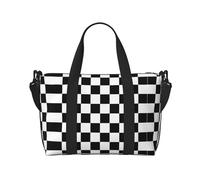 Bolsas de viaje a cuadros en blanco y negro para mujer, bolsa de gimnasio deportiva, bolsa de lona para entrenamiento, durante la noche, Black, Talla única