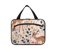 Bolsas de viaje colgantes rosas con diseño de ciervos y flores de animales para mujer, neceser con gancho, estuche de maquillaje lavable para viajeros, cruceros, bolsas para maquillaje, L