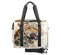 Bolsas de viaje con diseño de cabeza de leopardo de acuarela para mujeres, hombres, niñas y niños, bolsa de fin de semana, bolsa de viaje grande de 32 L, bolsa de mano para viajes, deportes, gimnasio,