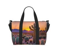 Bolsas de viaje con diseño de cactus y atardeceres del desierto, para mujer, bolsa de gimnasio deportiva, bolsa de lona para entrenamiento, durante la noche, Black, Talla única