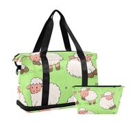 Bolsas de viaje con diseño de ovejas blancas de dibujos animados para llevar durante la noche y equipaje, con bolsa de aseo para entrenamiento, multifuncional, Linda oveja blanca de dibujos animados,