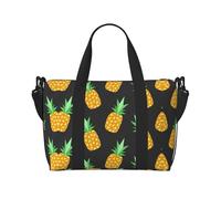 Bolsas de viaje con diseño de piña amarilla, para fin de semana, para mujer, bolsa deportiva de gimnasio, bolsa de lona para entrenamiento, durante la noche, Black, Talla única