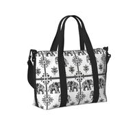 Bolsas de viaje con estampado de elefante tribal en color negro y blanco para mujer, artículo personal durante la noche, para llevar a cabo el deporte de fin de semana, bolsa de gimnasio para hombres