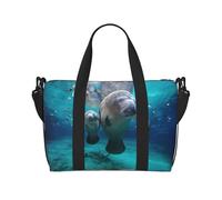 Bolsas de viaje con estampado de manatíes de las Indias Occidentales para fin de semana para mujer, bolsa de transporte ligera, bolsa de artículos personales, Black, Talla única