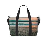 Bolsas de viaje con temática de puesta de sol de playa, para mujer, bolsa de gimnasio deportiva, bolsa de lona de entrenamiento, durante la noche, Black, Talla única
