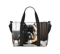 Bolsas de viaje de bulldog francés, para mujer, bolsa de gimnasio deportiva, bolsa de lona de entrenamiento, durante la noche, Black, Talla única
