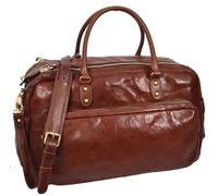 Bolsas de viaje de cuero de primera calidad, curtido vegetal, para fin de semana, casual, diseño elegante Zoom, Brown, L, Bolsa de viaje