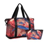 Bolsas de viaje de estilo anime, con fondo de luna roja, con bolsillo mojado, correa ajustable, para gimnasio, para viaje, juego de 2 piezas para hombres y mujeres