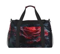 Bolsas de viaje de gran capacidad con estampado de rosas rojas y negras, bolsa de viaje de mano para avión, fin de semana