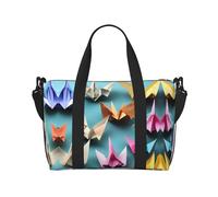 Bolsas de viaje de papel de origami, bolsa de viaje para mujer, bolsa de gimnasio deportiva, bolsa de lona de entrenamiento, durante la noche, Black, Talla única