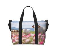 Bolsas de viaje grandes con estampado de vacas y flores, bolsas de hombro, bolsas espaciosas para el gimnasio, Negro -, Talla única