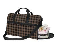 Bolsas de viaje para mujer, diseño de tartán, café, a cuadros, color marrón, con compartimento para zapatos, Flores de pensamiento verde_2, 20.5×13.6×10 inches