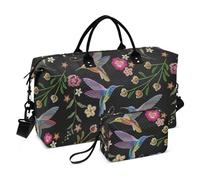 Bolsas de viaje para mujer, martín pescador y flores, bolsa deportiva para gimnasio, bolsa de fin de semana con bolsa de aseo para avión, viajes, plegable, Martín pescador y flores, Conjunto De 2