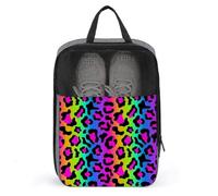 Bolsas de zapatos de golf para viajes, mujeres y hombres, bolsas de zapatos de viaje con estampado brillante de leopardo arcoíris para empacar en maleta, bolos, danza, punta, fútbol, tacos
