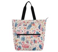 Bolsas decorativas para niños y niñas, adultos, flores de flamenco rosa, bolsa de compras reutilizable grande con cremallera para la escuela, trabajo, viajes, arco iris bolsa para llevar