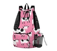Bolsas deportivas con cordón para hombre, bolsa de gimnasio con bolsillo para botella de agua, mochila de cuerda, separación seca y húmeda, dibujos animados, linda vaca, rosa
