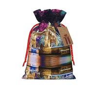 Bolsas festivas con cordón para regalo, bolsas de regalo de Navidad y cumpleaños, tamaño grande, decoraciones de regalos, puente de la torre de Londres nocturno