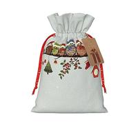 Bolsas festivas con cordón para regalo, bolsas de regalo de Navidad y cumpleaños, tamaño grande, decoraciones de regalos, lindos búhos de Navidad en rama
