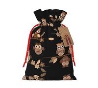 Bolsas festivas con cordón para regalo, bolsas de regalo de Navidad y cumpleaños, tamaño grande, decoraciones de regalos, lindos búhos de dibujos animados marrones
