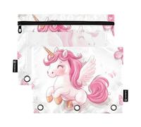 Bolsas grandes con cremallera y ventana transparente de dibujos animados de unicornios de melocotón, mariposa, grandes y resistentes, 3 anillos, organizadores de clase escolar y oficina, multicolor, 2