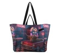 Bolsas grandes y resistentes para cocina, bolsas de comestibles para hombres, bodas, viajes, lavandería Route 66 Diner Highland Cow Bath