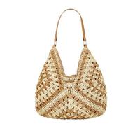 Bolsas Hobo de paja para mujer, bolsa de hombro vintage, bolsa de diseño, bolsa de playa, vacaciones, trabajo, diario, verano, Caqui, Talla única