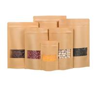 Bolsas Kraft con Ventana, Bolsa papel Kraft Ventana, Bolsas Kraft Zip, Bolsa Cafe, Bolsas Kraft para Frutos Secos, Dulces, Granos de Café, Hojas de Té, Marrón 9x14cm 100 Piezas