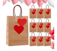 Bolsas marrones - Románticas reutilizables con cuerdas - Bolsas de papel con diseño de corazón, para San Valentín, boda, reunión, , día de la madre, aperitivos, juguetes, bufandas, pasteles