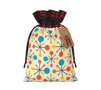 Bolsas navideñas con cordón ajustable, estilo años cincuenta, modernas, atómicas y retro, con etiquetas. Tamaño mediano.