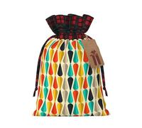 Bolsas navideñas con cordón ajustable, estilo retro años cincuenta, con forma de gota y colores vivos. Ideales para envolver Incluyen etiquetas. Tamaño mediano.