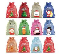Bolsas navideñas con cordón - Bolsas navideñas de arpillera con cordón, Bolsas navideñas de lino | Bolsas de lino reutilizables para envolver, pequeñas bolsas con cordón de Navidad para regalos de fie
