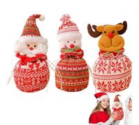 Bolsas navideñas con cordón,Bolsas navideñas tejidas para muñecas,Decoración de bolsas de muñeca con cordón de muñeco de nieve | Bolsa de almacenamiento de muñecos de ciervo y muñeco de nieve de Papá