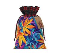 Bolsas navideñas con cordón ColorfulLeaf, bolsa de almacenamiento para envoltorios de Navidad con etiquetas, tamaño pequeño