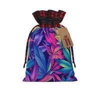 Bolsas navideñas con cordón ColorfulLeaf, bolsa de almacenamiento para envoltorios de Navidad con etiquetas, tamaño pequeño