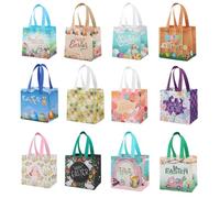 Bolsas no tejidas Pascua con asas 2/4/6/12 Pack Conejo Huevo Diseño Bolsas reutilizables Bolsas de regalo plegables para fiesta Pascua búsqueda de huevos dulces y decoración festiva