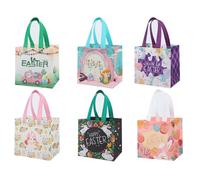 Bolsas no tejidas Pascua con asas 2/4/6/12 Pack Conejo Huevo Diseño Bolsas reutilizables Bolsas de regalo plegables para fiesta Pascua búsqueda de huevos dulces y decoración festiva