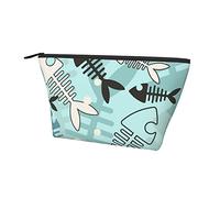 Bolsas organizadoras de Maquillaje pequeñas y duraderas con diseño de Hueso de Pescado de Dibujos Animados, Bolsa portátil Impermeable de Tela Oxford, Ligera para Mujeres, niñas, Escuela, Oficina, t