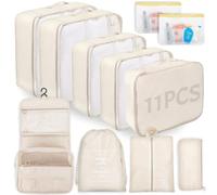 Bolsas Organizadoras Maleta, 11 Piezas Organizador de Equipaje Multifunción, Packing Cubes Bolsas Ropa Viaje, Organizadoras Viaje, Impermeable, juego con bolsa de cosméticos (Caqui)