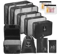 Bolsas Organizadoras Maleta, 11 Piezas Organizador de Equipaje Multifunción, Packing Cubes Bolsas Ropa Viaje, Organizadoras Viaje, Impermeable, juego con bolsa de cosméticos (Negro)