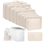 Bolsas Organizadoras Maleta, 14 Piezas Organizador de Equipaje Multifunción, Packing Cubes Impermeables para Ropa, Cosméticos, Juego de Organizadores de Viaje con Bolsa de Cosmeticos (Blanco)