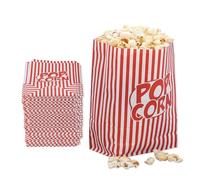 Bolsas Palomitas, Set de 48, a Rayas, Noche Cine, Cumpleaños Infantil, Papel, Bolsitas Retro Popcorn, Rojo/Blanco