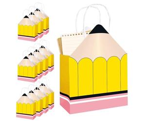 Bolsas para el regreso a clases: 12 bolsas para profesores con forma de lápiz para el primer día, decoraciones de pequeñas para calculadora, cuaderno, conferencias, aula, cumpleaños, niños