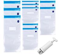 Bolsas para envasar al vacío - 10 Bolsas de Vacío Reutilizables con 1 Bomba Manual, Bolsas de Sellado al Vacío Sin BPA, Bolsas de Sellado al Vacío Sous Vide Set Bolsas, para Almacenamiento Al Vacío