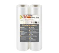 Bolsas para Envasar Alimentos al Vacío sin BPA, 2 Rollos de 20x600 cm