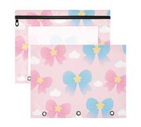 Bolsas para lápices, carpeta de archivos de plástico multiusos para cartas de papel A4, paquete de 2 unidades, suministros universitarios, bonito lazo de acuarela, rosa y azul, cartuchera para lapices