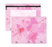 Bolsas para lápices, carpeta de plástico transparente con ventana para papel A4, cartas, paquete de 2 unidades, estudiantes, oficina, arte abstracto, cuadrado, tinta, color rosa