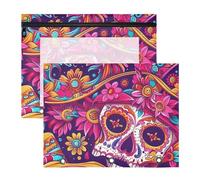 Bolsas para lápices, carpetas de bolsillo portátiles para carpeta de 3 anillos, paquete de 2 suministros para el aula del profesor, mexicano de los muertos, flores coloridas de calavera