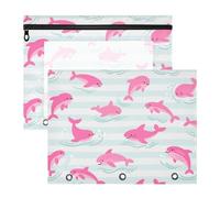 Bolsas para lápices con cremalleras suaves, bolsa de almacenamiento para carpetas de 3 anillos, paquete de 2 unidades, para profesores, oficina, océano, animales, peces, tiburones, rayas rosa oscuro